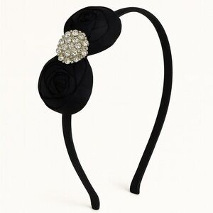 Vintage Silk Rose Headband Black Floral Rhinestone Accent Girls Hair Accessory